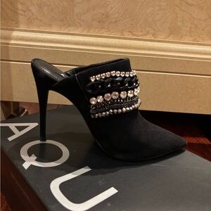 Aqua Black Heels with Sparkling Embellishments